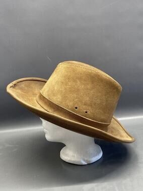 Vintage HENSCHEL Brown Suede Western Outback Boonie Hat Cowboy Leather Snaps